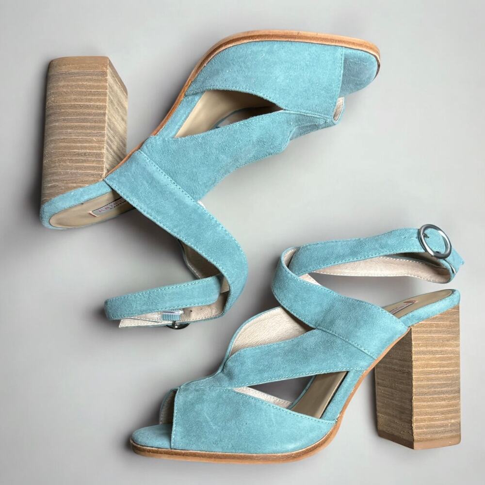 Kristin Cavallari by Chinese Laundry Lara Crisscross Heeled Sandal in Jade Suede - Picture 6 of 8
